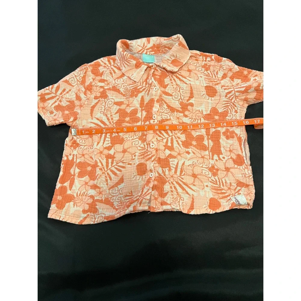 Disney Moana 2 Girls Orange‎ Tropical Floral Cotton Gauze Button Shirt L 10/12